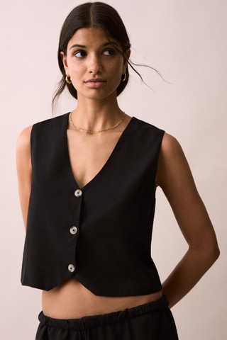 Gilet lin boutons - Noir