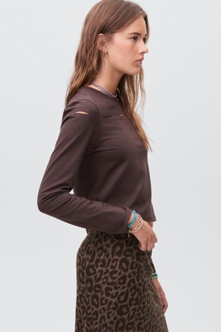 T-shirt coton à découpe - Marron