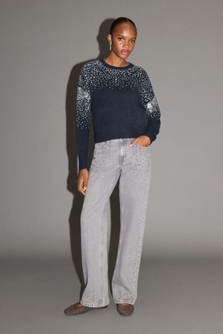 Pull-over maille sequins - Bleu marine