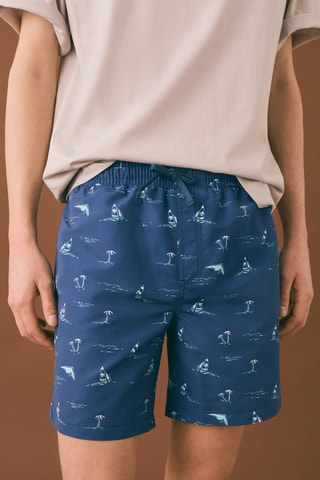 Maillot de bain imprimé palmiers - Bleu