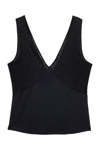 Top van 2 materialen - Zwart