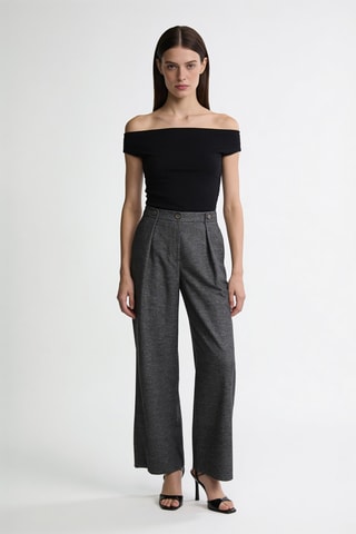 Pantalon taille haute - Noir chiné