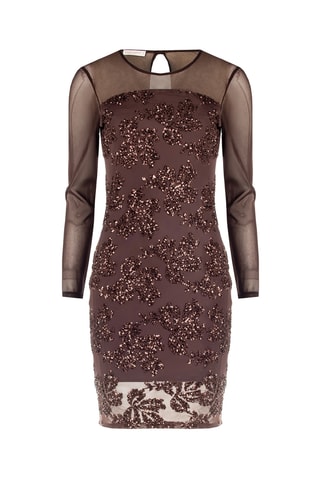 Robe fourreau en tulle - Marron