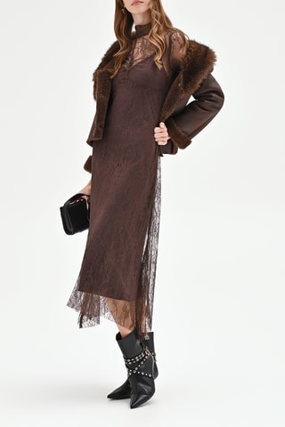 Robe droite en dentelle - Marron