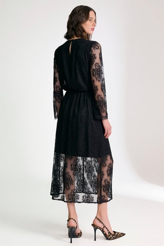 Robe midi en dentelle - Noir