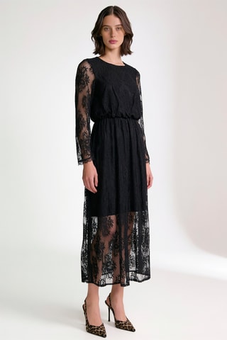 Robe midi en dentelle - Noir