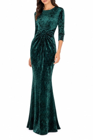 Robe longue en velours - Vert foncé
