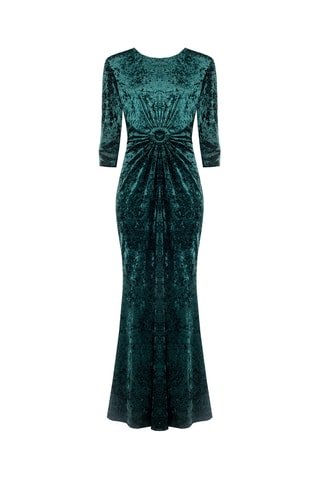 Robe longue en velours - Vert foncé