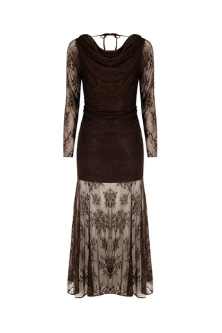 Robe midi en dentelle - Marron