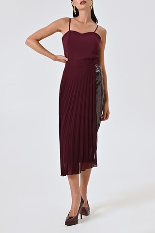 Jupe plissée taille haute - Bordeaux