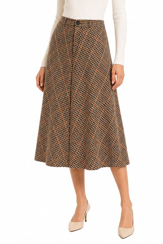 Jupe midi taille haute - Marron