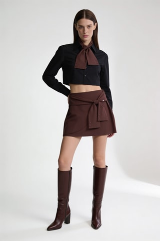 Minijupe portefeuille taille haute - Marron
