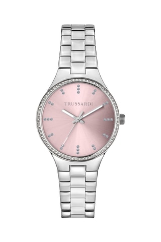 Stalen Quartz Horloge - Zilverkleurig en Roze