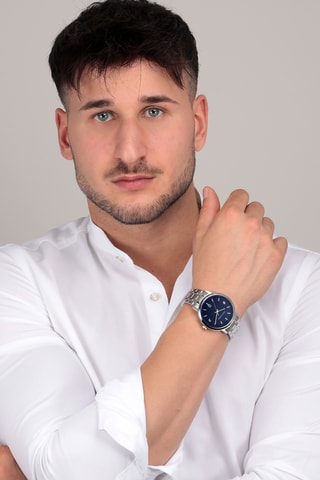 Metalen Quartz Horloge - Zilverkleurig en Blauw
