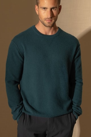 Jersey Soan 100 % cachemir, 2 hilos - Cuello redondo. - Azul y verde