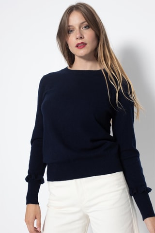 Jersey Luing 100 % cachemir, 2 hilos - Cuello redondo. - Azul marino