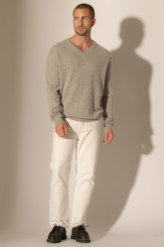 Jersey Lorenzo 100 % cachemir, 2 hilos - Cuello de pico. - Gris