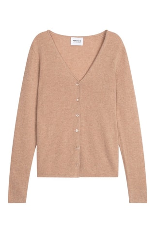 Cárdigan 100 % cachemir, 2 hilos - Cuello de pico - Camel