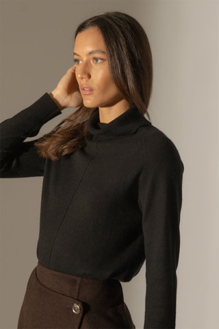 Jersey Carrick 100 % cachemir, 2 hilos - Jersey de cuello vuelto - Negro