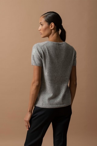 Camiseta Efimia 100 % cachemir, 2 hilos - Cuello de pico. - Gris