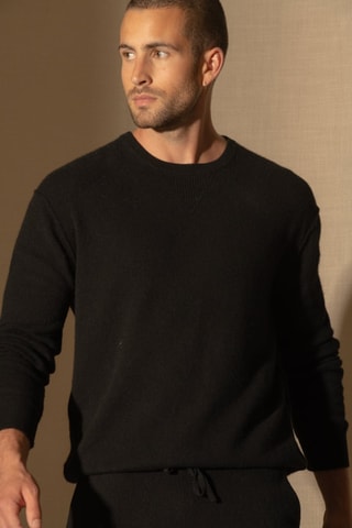 Jersey Soan 100 % cachemir, 2 hilos - Cuello redondo. - Negro