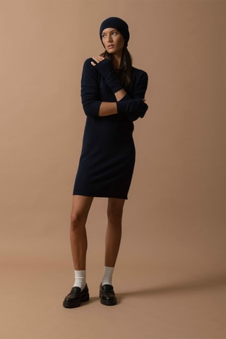 Vestido jersey Molli 100 % cachemir, 2 hilos - Cuello redondo. - Azul marino