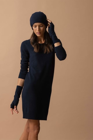 Vestido jersey Molli 100 % cachemir, 2 hilos - Cuello redondo. - Azul marino