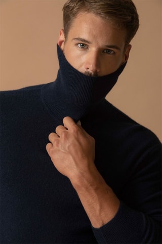 Jersey Trevor 100 % cachemir, 2 hilos - Jersey de cuello vuelto - Azul marino