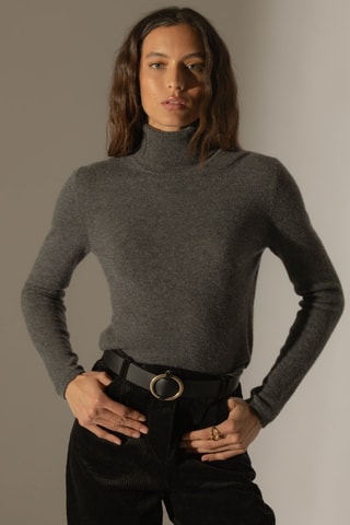 Jersey Ashley 100 % cachemir, 2 hilos - Jersey de cuello vuelto - Antracita