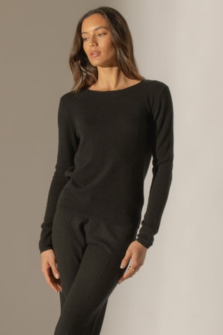 Jersey Oprah 100 % cachemir, 2 hilos - Cuello redondo. - Negro