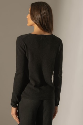 Jersey Oprah 100 % cachemir, 2 hilos - Cuello redondo. - Negro
