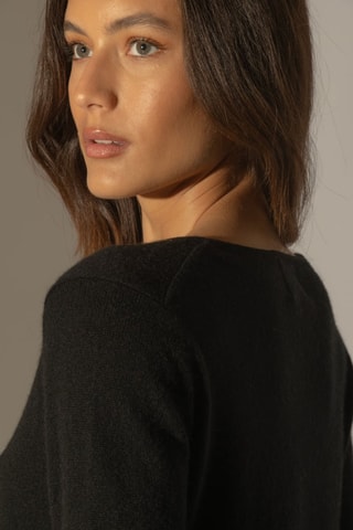 Jersey Oprah 100 % cachemir, 2 hilos - Cuello redondo. - Negro