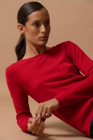 Jersey Oprah 100 % cachemir, 2 hilos - Cuello redondo. - Rojo