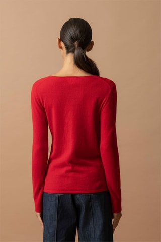 Jersey Oprah 100 % cachemir, 2 hilos - Cuello redondo. - Rojo