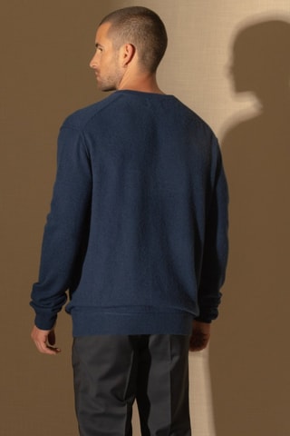 Jersey Lorenzo 100 % cachemir, 2 hilos - Cuello de pico. - Azul