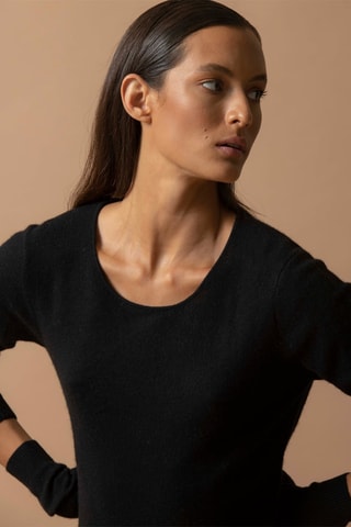 Vestido jersey Molli 100 % cachemir, 2 hilos - Cuello redondo. - Negro