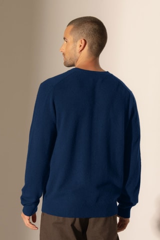 Cárdigan con capucha 100 % cachemir - Cuello de pico. - Azul