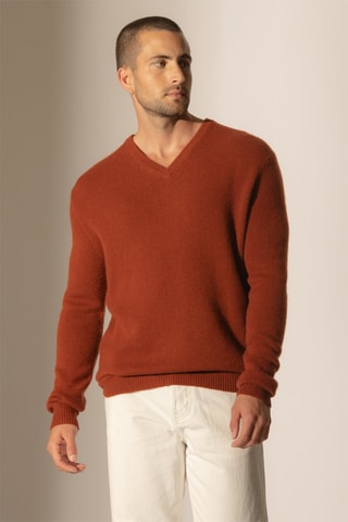 Jersey Enzo 100 % cachemir, 4 hilos - Cuello de pico - 310 g - Marrón