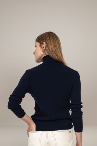 Jersey Elly 100 % cachemir, 2 hilos - Jersey de cuello vuelto - Azul marino