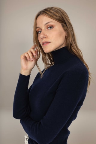 Jersey Elly 100 % cachemir, 2 hilos - Jersey de cuello vuelto - Azul marino
