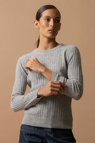 Jersey Kylie 100 % cachemir, 2 hilos - Cuello redondo. - Gris