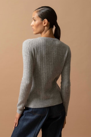 Jersey Kylie 100 % cachemir, 2 hilos - Cuello redondo. - Gris