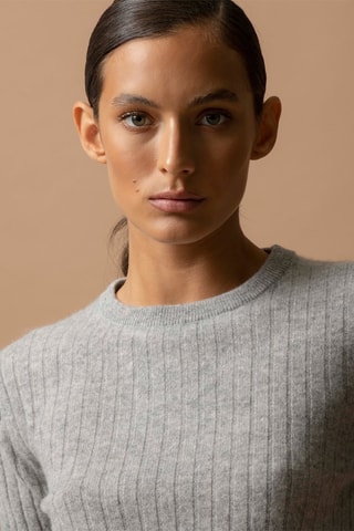 Jersey Kylie 100 % cachemir, 2 hilos - Cuello redondo. - Gris