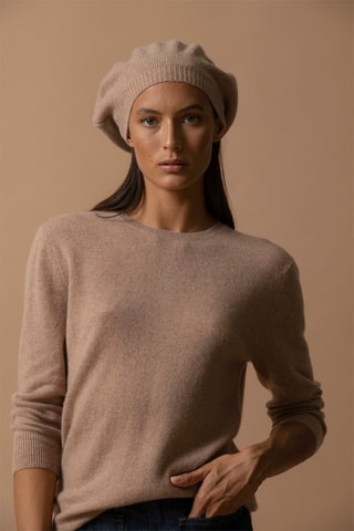 Jersey Vanessa 100 % cachemir, 2 hilos - Cuello redondo. - Camel