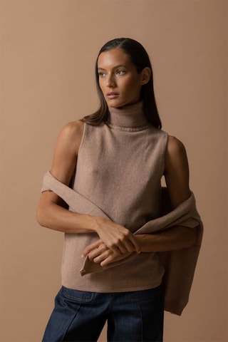 Chaleco Mary 100 % cachemir, 2 hilos - Jersey de cuello vuelto - Camel