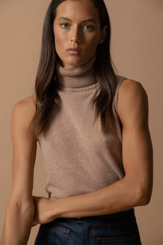 Chaleco Mary 100 % cachemir, 2 hilos - Jersey de cuello vuelto - Camel