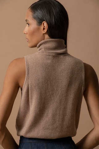 Chaleco Mary 100 % cachemir, 2 hilos - Jersey de cuello vuelto - Camel