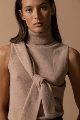 Chaleco Mary 100 % cachemir, 2 hilos - Jersey de cuello vuelto - Camel