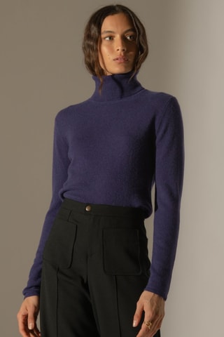 Jersey Ashley 100 % cachemir, 2 hilos - Jersey de cuello vuelto - Violeta