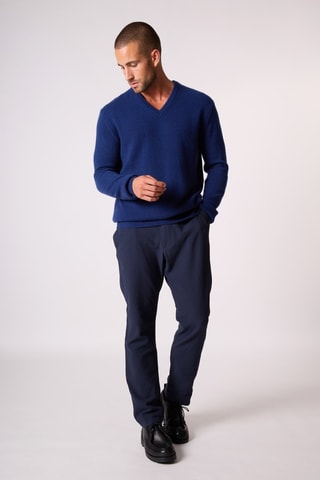 Polo 100 % cachemir - Cuello de pico. - Azul